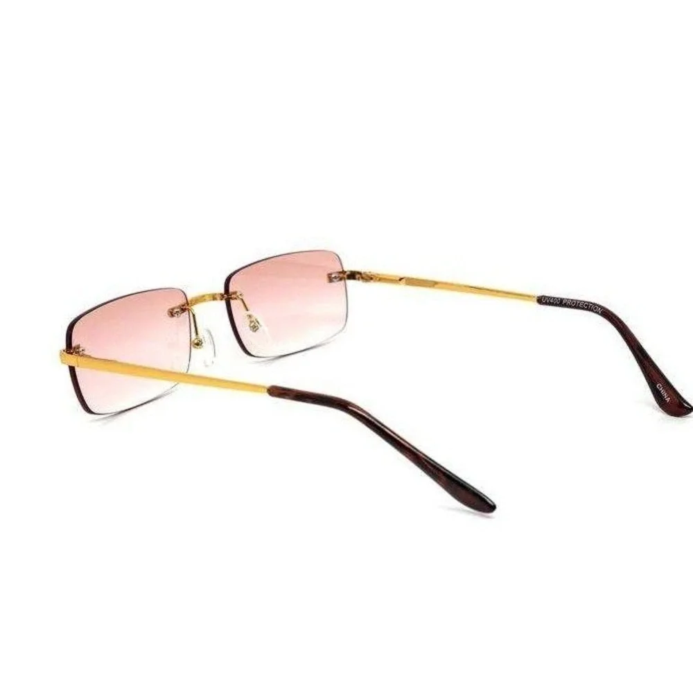 Rimless Sunglasses Gold Frame Pink Lens UV400 Protection Fashion Shades Lentes‎